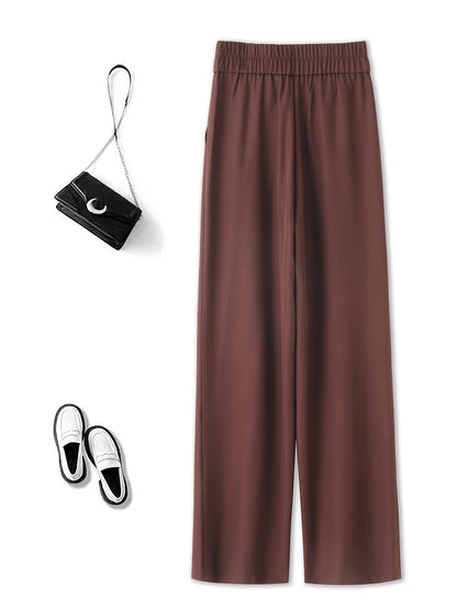 1pc Women'S High-Waist Casual Wide-Leg Trousers, Solid Color, Regular Fit Long Pants, Polyester Twill Fabric, with Button Closure for Work and Leisure - Seasonal Fashion