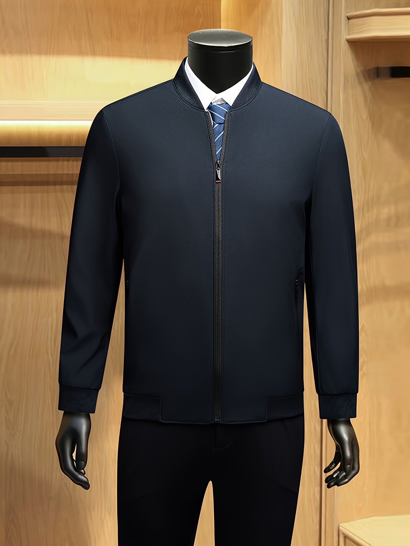 Men's Solid Burgundy (or other colors available) Slim-Fit Full-Length Zip-Up Jacket - Lightweight Business Casual Coat with Full-Length Zipper Closure, White Collar & Full-Length Zip Jacket for Office, Semi-Formal & Semi-Prof