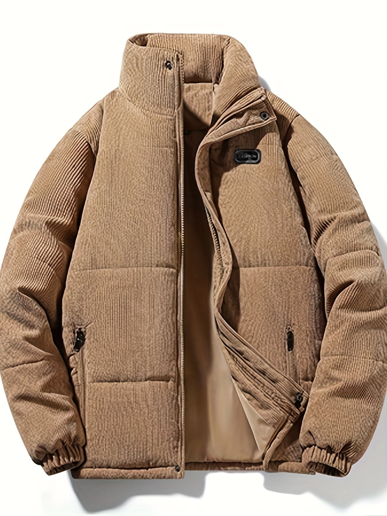 Men'S Heavyweight Winter Jacket - Thermal Insulated Cold Weather Coat with Full-Zip Closure, Front Zipper Pocket - Brown Outer Shell for Everyday & Formal Use - Non-Stretch Fabric Construction - Fall/Winter Outerwear, Winter