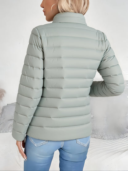 Women's Slim-Fit Quilted Polyester Jacket with High Neck