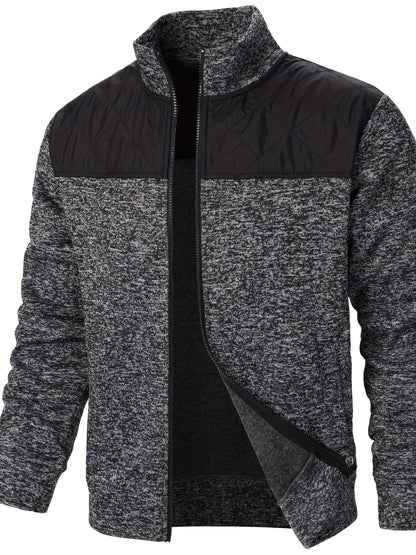 Men's Blocking Quilted Jacket For Spring And Autumn, Casual Stylish Outdoor Stand Collar Coat As Gift