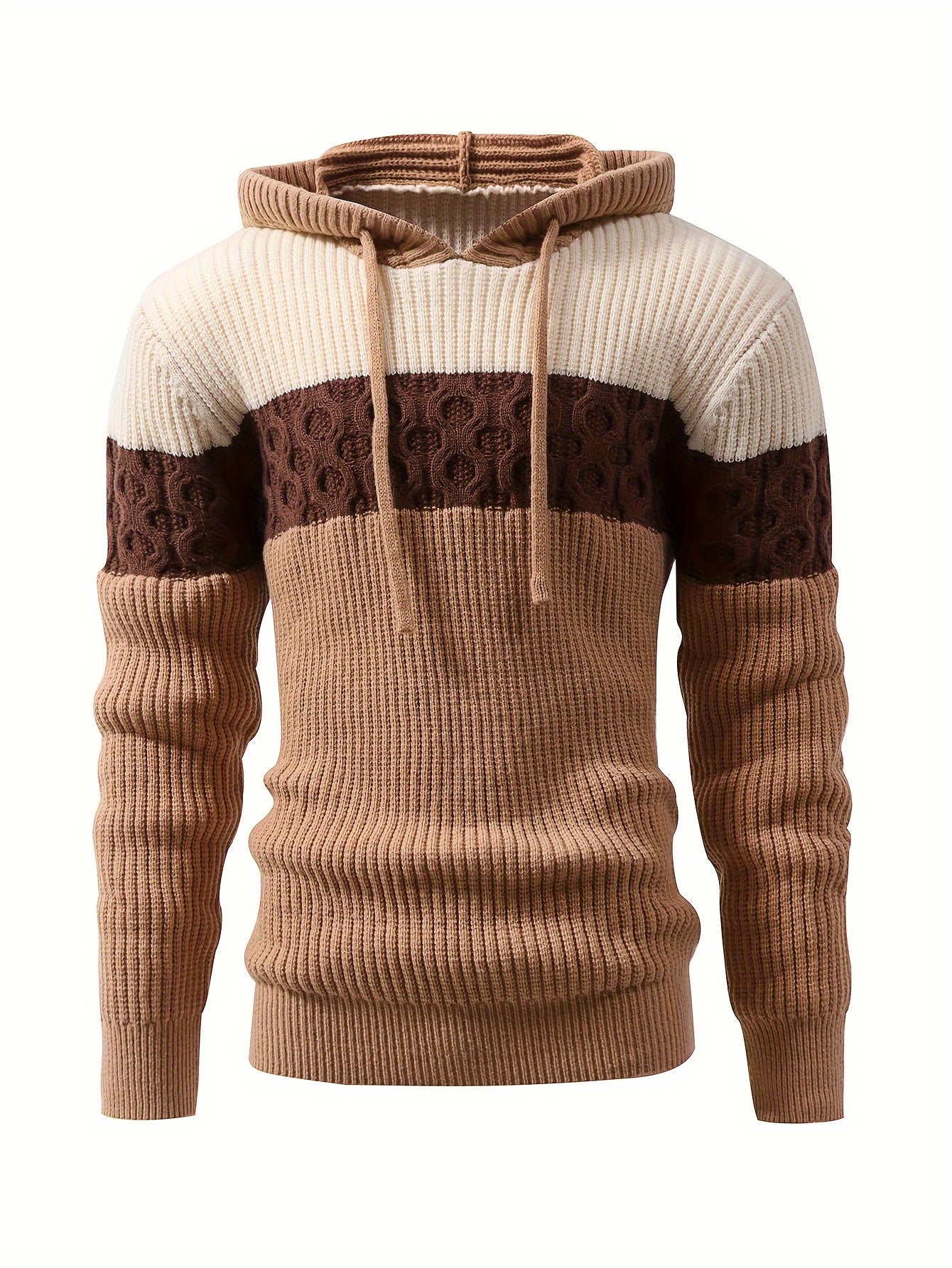 Men'S Color-Blocked Jacquard Knit Warm Hoodie