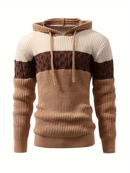 Men'S Color-Blocked Jacquard Knit Warm Hoodie