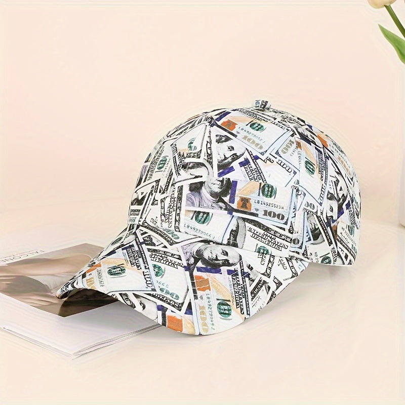 Funky Money Print բեյսբոլի գլխարկ 100% պոլիեսթեր թեթև, կարգավորվող հիփ-հոփ գլխարկ Unisex երաժշտական փառատոների համար