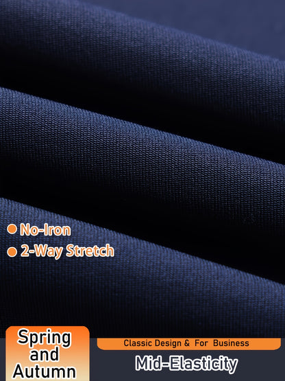 Men's Solid Color Dress Pants, Classic Design Slightly Stretch Formal Dress Pants For Business Occasions, Spring And Fall