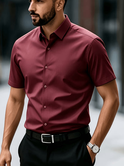 Men's Casual Navy Blue Short-Sleeve Polyester Shirt