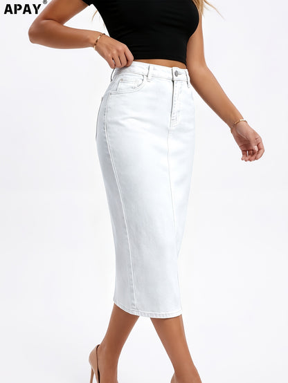 High Waist Midi Denim Skirt for Women, Slim Bodycon Pencil Style