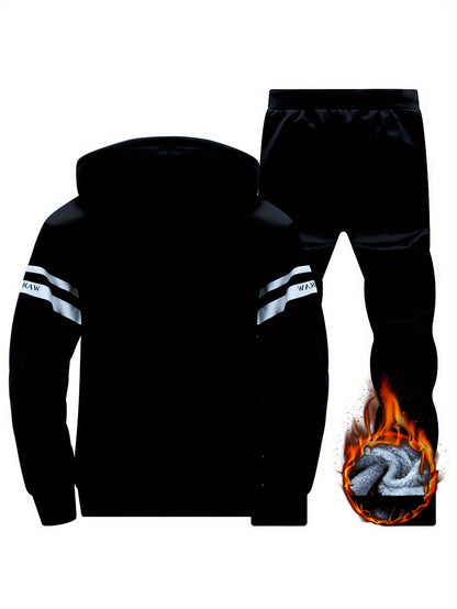 Autumn and Winter Men's Sports and Casual Suit, Men's Plus Velvet Thickened Sports Suit, Hooded Open Cardigan Fitness Suit, Warm Home Suit, Two-piece Set