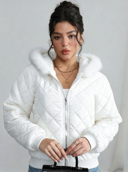 Կանացի հարմարավետ բրդյա աստառով գլխարկով բաճկոն - ամենօրյա երկար թևքերով, միագույն, սովորական չափսի, երկար թևքերով, կայծակաճարմանդով, ամենօրյա ոճով, ամենօրյա վերնազգեստ, ձմեռային բաճկոն