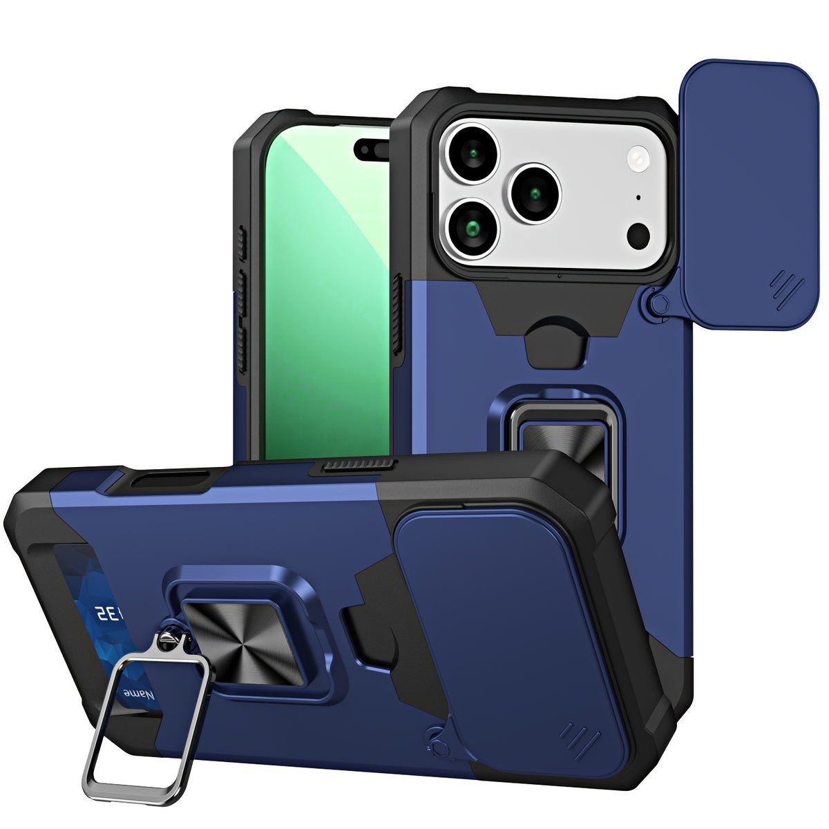 Retro PVC Phone Case with Sliding Camera Slot and Ring Stand