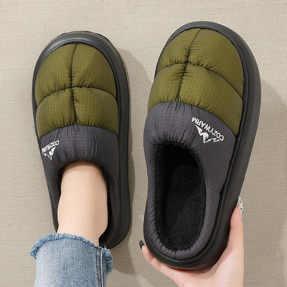Men's Soft Plush Slip-On Slippers with Thick Sole for Winter