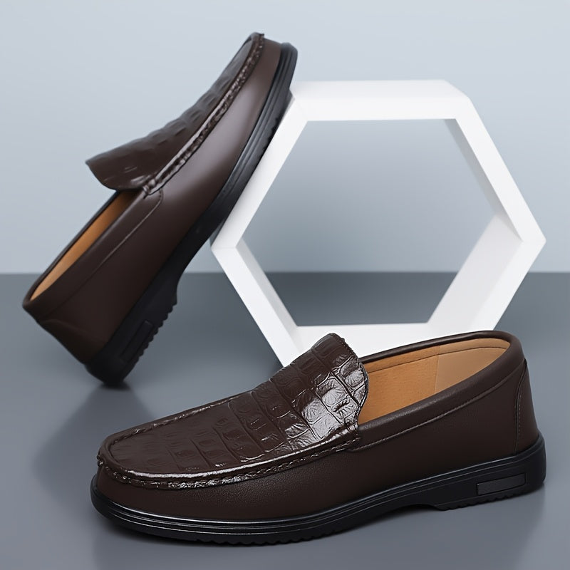 Men's Crocodile-Embossed Slip-On Loafers, Soft Rubber Sole