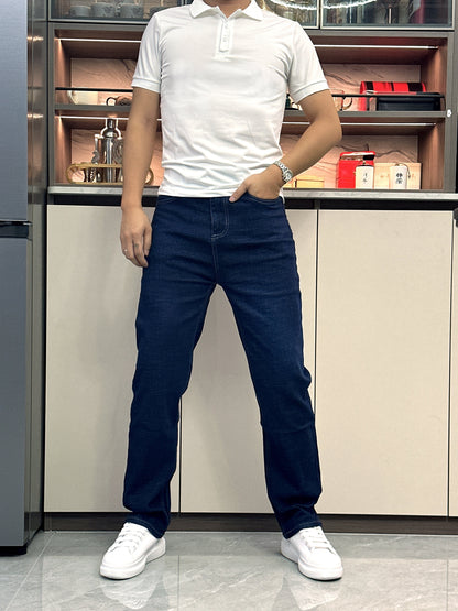 Men's Classic Straight-Leg Jeans in Dark Blue - Comfortable & Stylish Denim for Casual, Work, and Business Dates | Machine Washable, Non-Transparent with Printed Detail | All-Season Wear