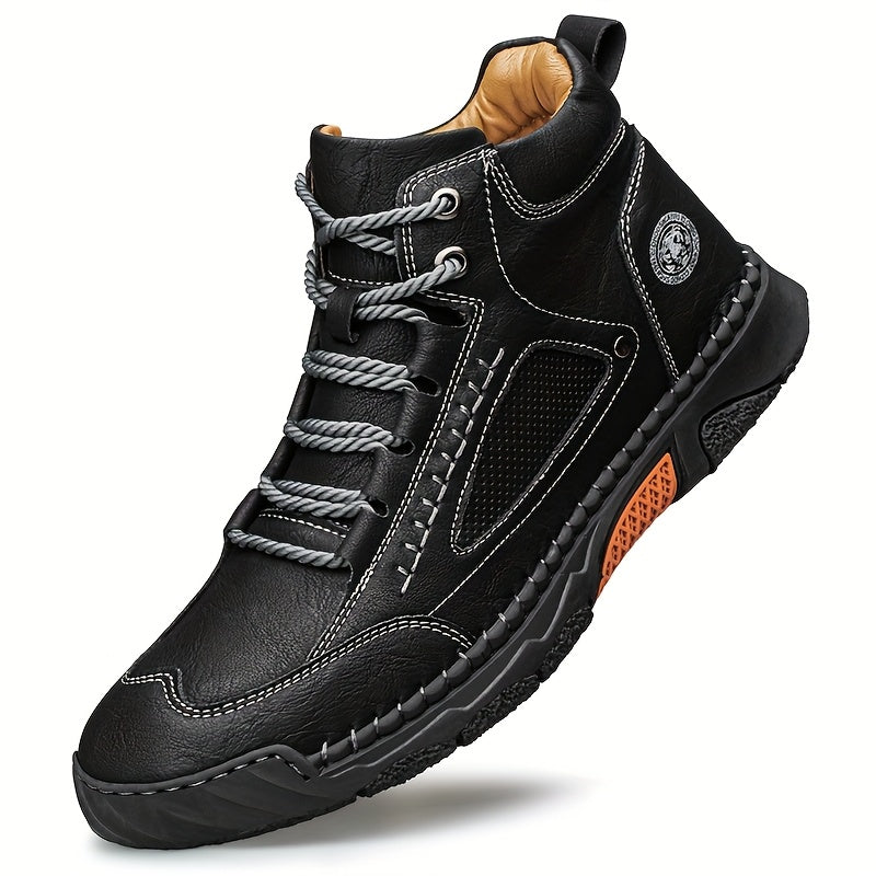 Men's Mid-Top Lace-Up Boots with Non-Slip Rubber Sole