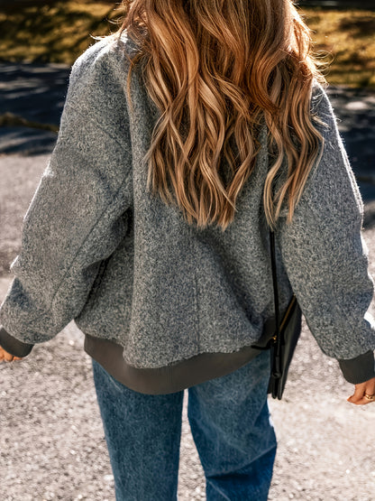 Women'S Elegant Casual Baseball Collar Jacket - Long Sleeve Zip-Up Coat with Asymmetrical Hem, Non-Stretch Fabric, Regular Fit for Spring/Fall, Casual Outerwear, Spring Fall Clothing, Chic Layering Piece, Durable Construction