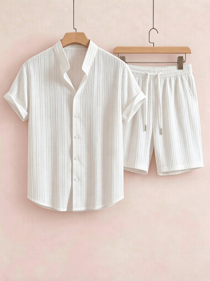 Men's Casual 2-Piece Summer Set: Button-Down Shirt & Drawstring Pants