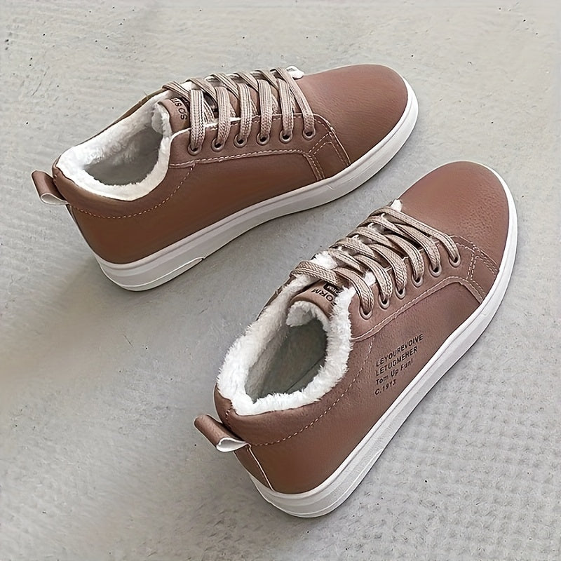 Կանացի ձմեռային միագույն, ժանեկավոր ձնաճմուշներ, ֆլիսե երեսպատմամբ, փափուկ և տաք, ցրտադիմացկուն, թեթև և հարմարավետ քայլելու կոշիկներ