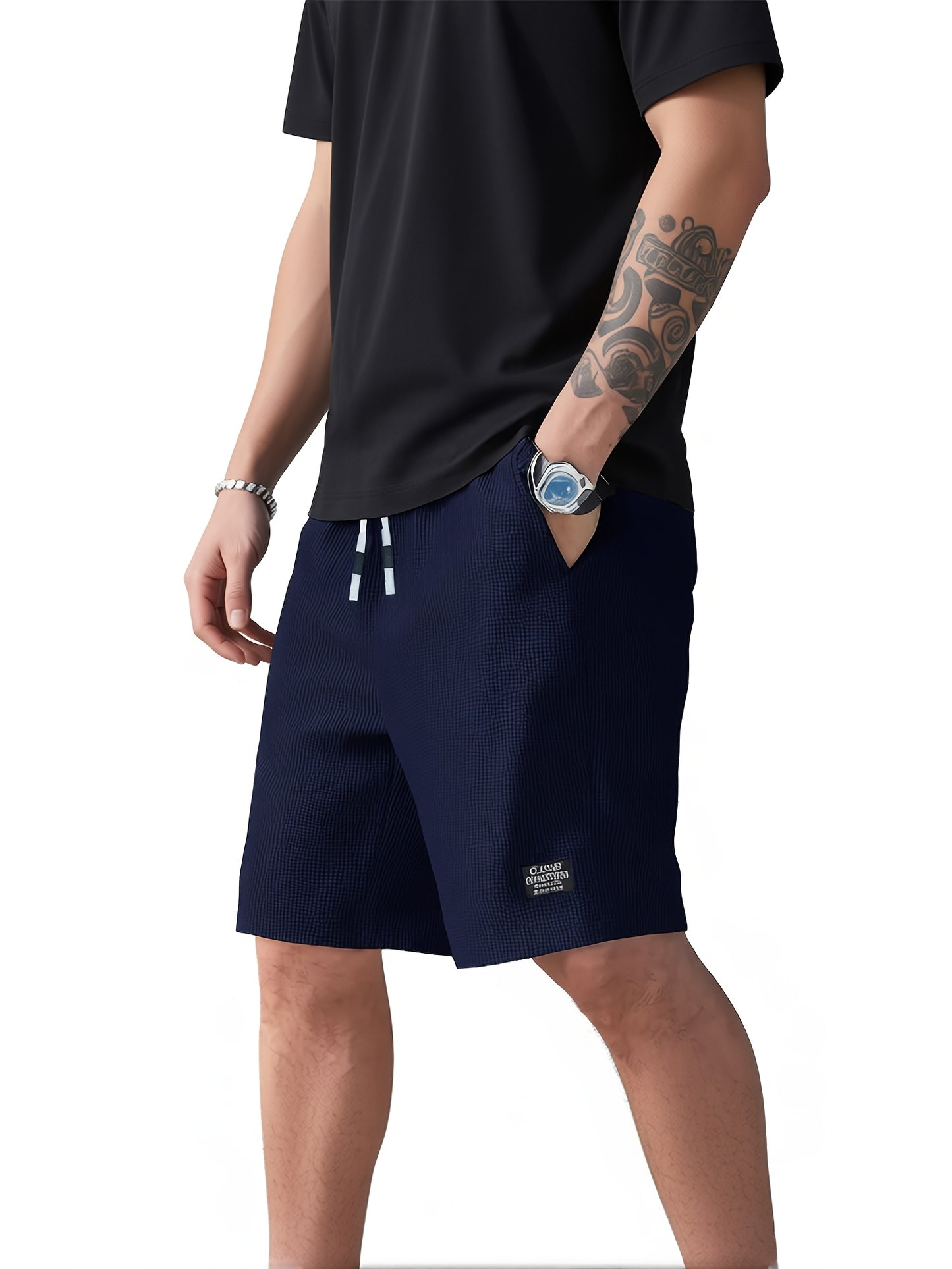 Men's Athletic Waffle Shorts with Drawstring Waist and Pockets