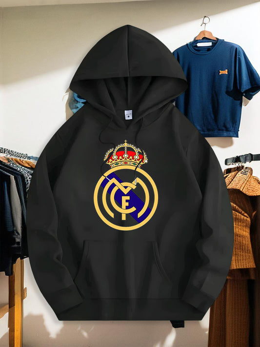 Men's Casual Hooded Sweatshirt with Geometric Print for Fall/Winter
