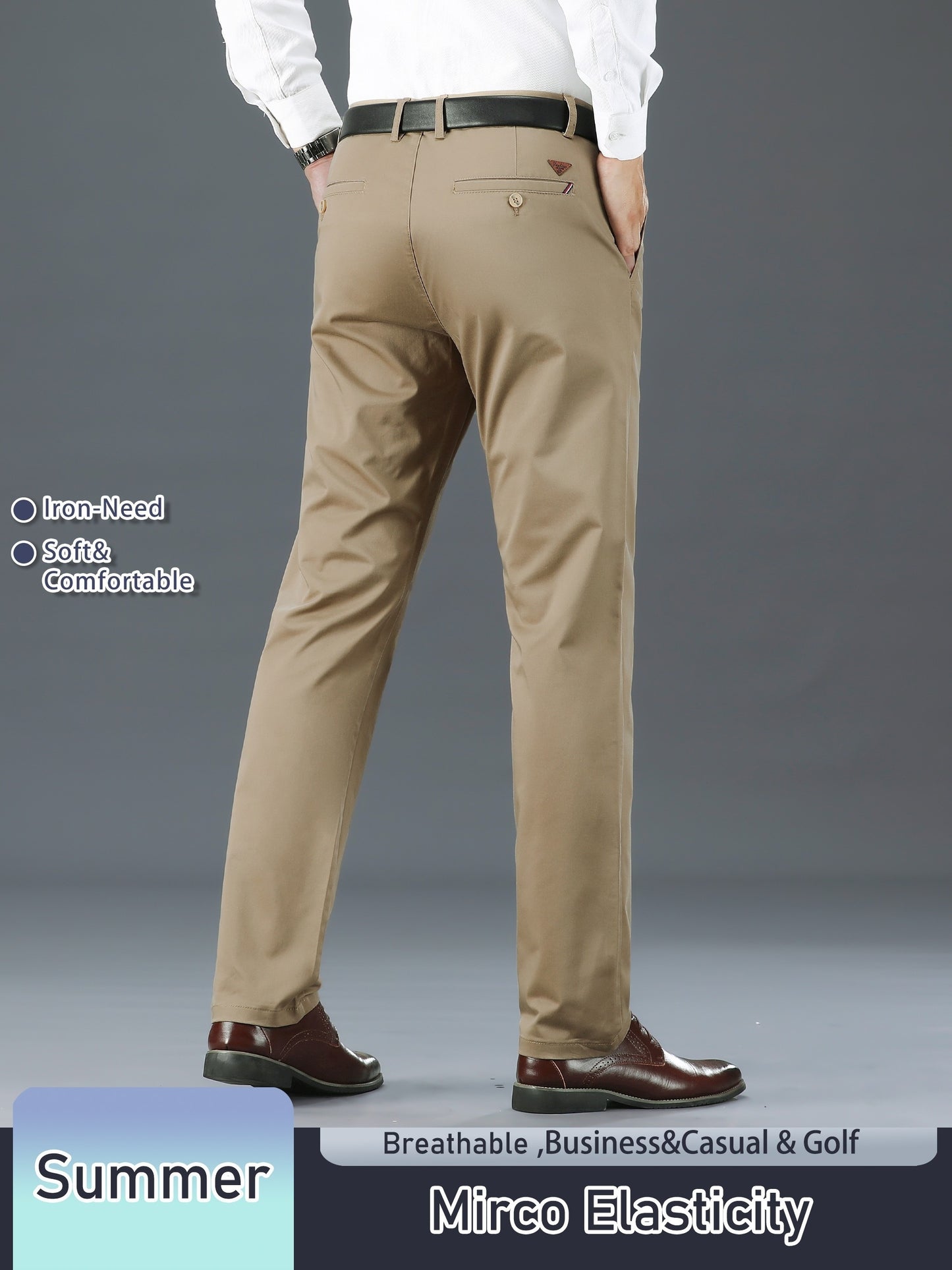 Men's Solid Color Straight Leg Business Style Cotton Blend Pants, Casual Comfy Breathable Outdoor Trousers As Gift