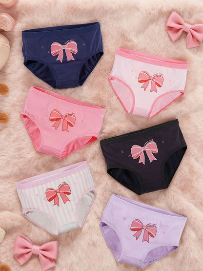 Girls' 6-Pack Floral & Bow Print Cotton Briefs, Mid-Waist