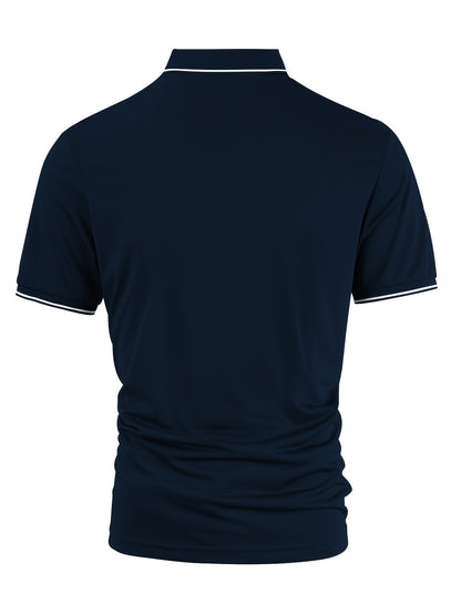 Men's Solid Golf Shirt, Casual Short Sleeve Lapel Shirt For Summer Outdoor