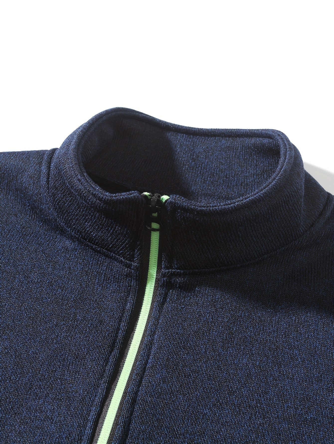 Men's Sporty Full-Zip Stand Collar Sweatshirt - Long Sleeve Casual Pullover with Neon Green Accents, Solid Color Non-Stretch Fabric, Regular Fit for Fall Winter