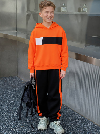 2 հատ տղաների ձմեռային գլխարկով մարզահագուստ և տաբատ - տաք սվիտեր համապատասխան երկար տաբատով, գունային բլոկներով վերնաշապիկ (հարմար է մեծ երեխաների և երեխաների համար) - լվացքի մեքենայով լվացվող 2 հատի հավաքածու, իդեալական է բացօթյա օգտագործման համար