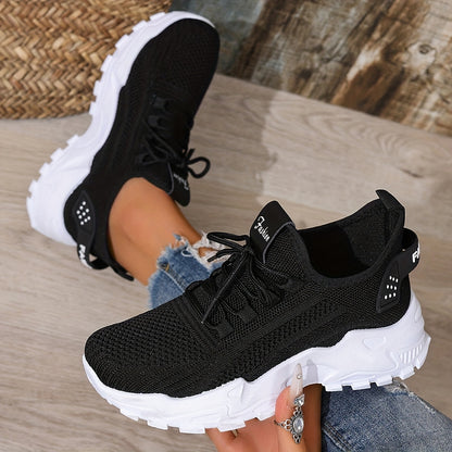 Women's Lightweight Lace-Up Fly-Woven Sneakers for Outdoor Running