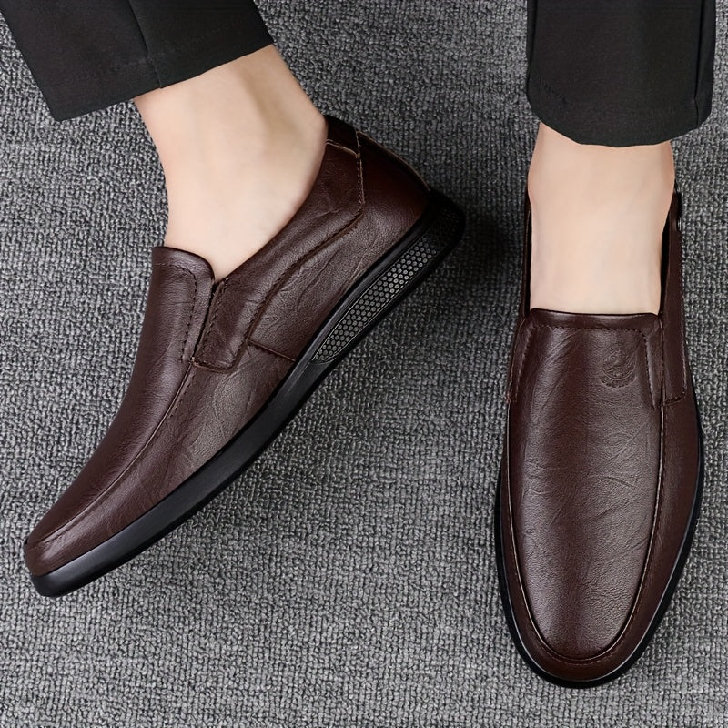 Men's Slip-On Loafers Cowhide Rubber Sole Business Casual Shoes
