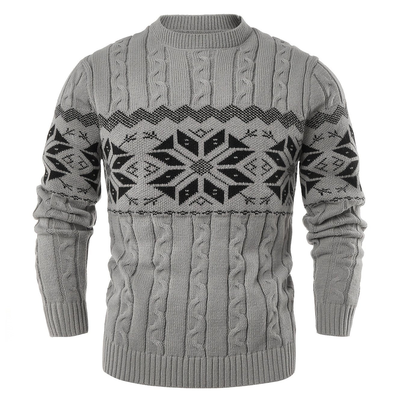 Men's Slim-Fit Cable Knit Sweater - Winter Warm Pullover with Geometric Corduroy Clasp (Adjustable Rope), Round Neck Long Sleeve Casual Sweating for Fall/Winter Layering - Hand Washable Knitwear for Smart-Casual Outfits (Not