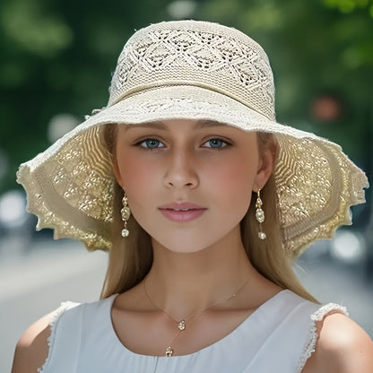 Elegant Women's Sun Hat, Breathable Foldable Wide Brim Beach Hat With UPF Protection, Hand Washable, Summer Large Brimmed Travel Sunshade Hat