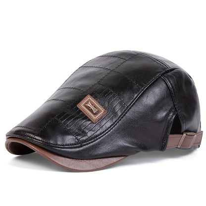 Retro Classic PU Leather Gentlemen Forward Hat, Adjustable Casual Beret For Autumn And Winter Travel