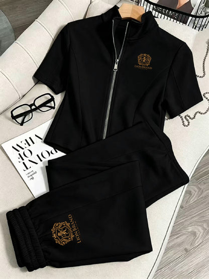 Women’s Chic Minimal 2-Piece Zip Track Suit - Casual Elegant