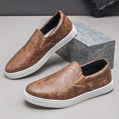 Men's Casual Slip-On White Sneakers, Lightweight All-Season Shoes