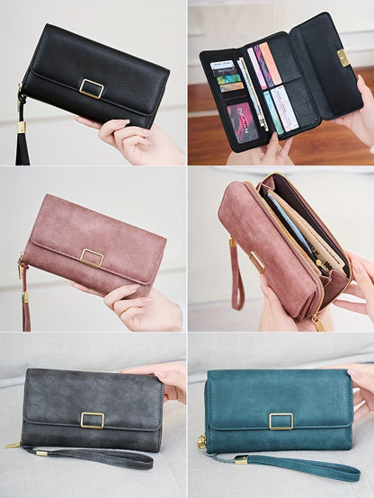 MIYIN Women's Vintage RFID Blocking Large Capacity Wallet with Wrist Strap - Tri-Fold  Handbag, Zipper Pocket & ID Slot, Multi-Card Holder (Credit/Debit) - Solid for Professional & Everyday Use