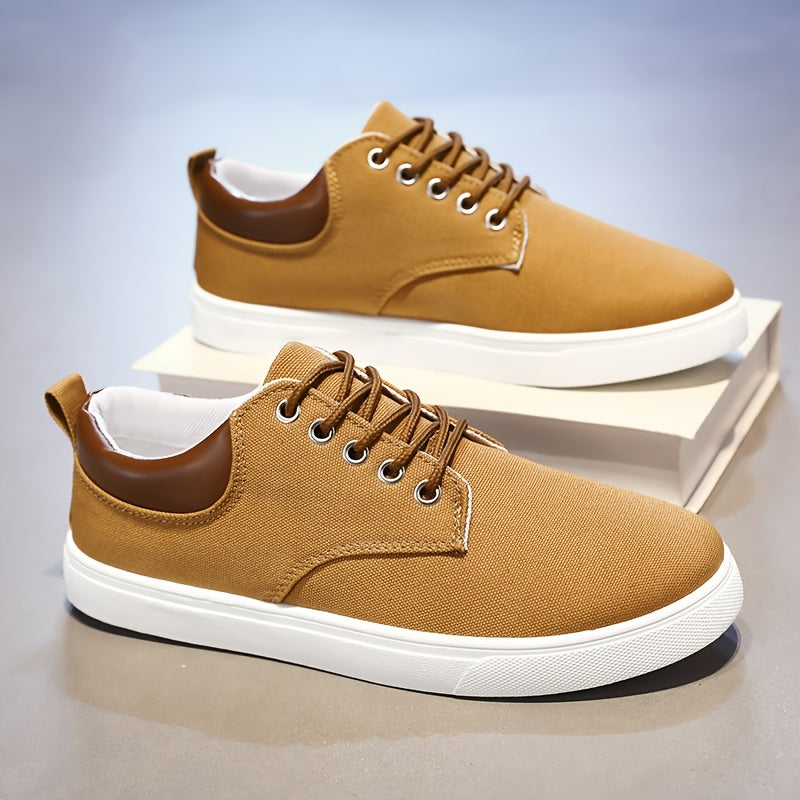 1pair Men'S Classic Breathable Canvas Sneakers, Comfortable Non-Slip Durable Walking Shoes, Casual Loafers, Round Toe, Low-Top, Lace-Up, Solid Color, All-Season Sports Footwear