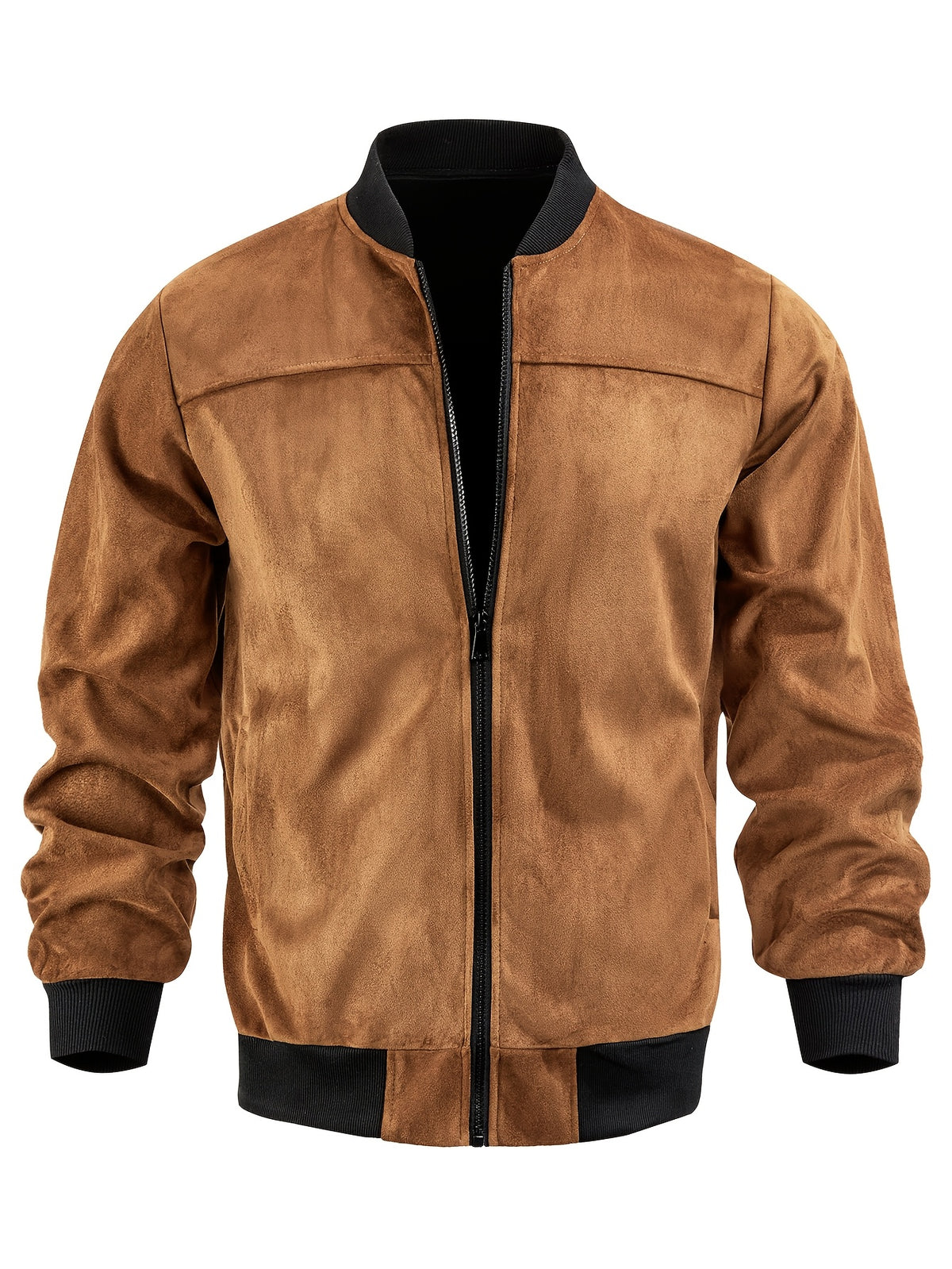 Men's Casual Full-Zip Bomber Jacket with Ribbed Cuffs for Fall/Winter