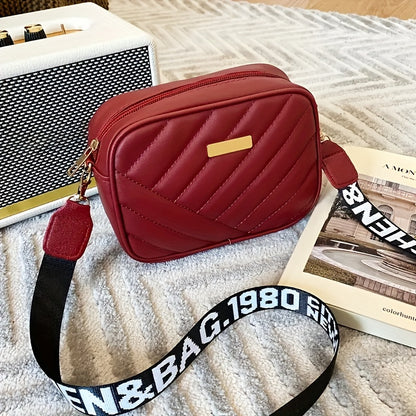 Stylish Striped Quilted Square Crossbody Bag, Faux Leather Shoulder Bag, Perfect Sling Bag For Daily Use