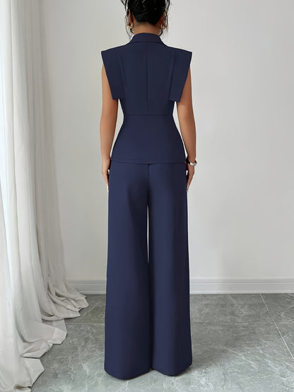 Elegant Women's Casual Set, Including a Sleeveless Top and Elastic Waist Pants, Suitable for Work, Vacation, Afternoon Tea, Parties, and Spring/summer Wear