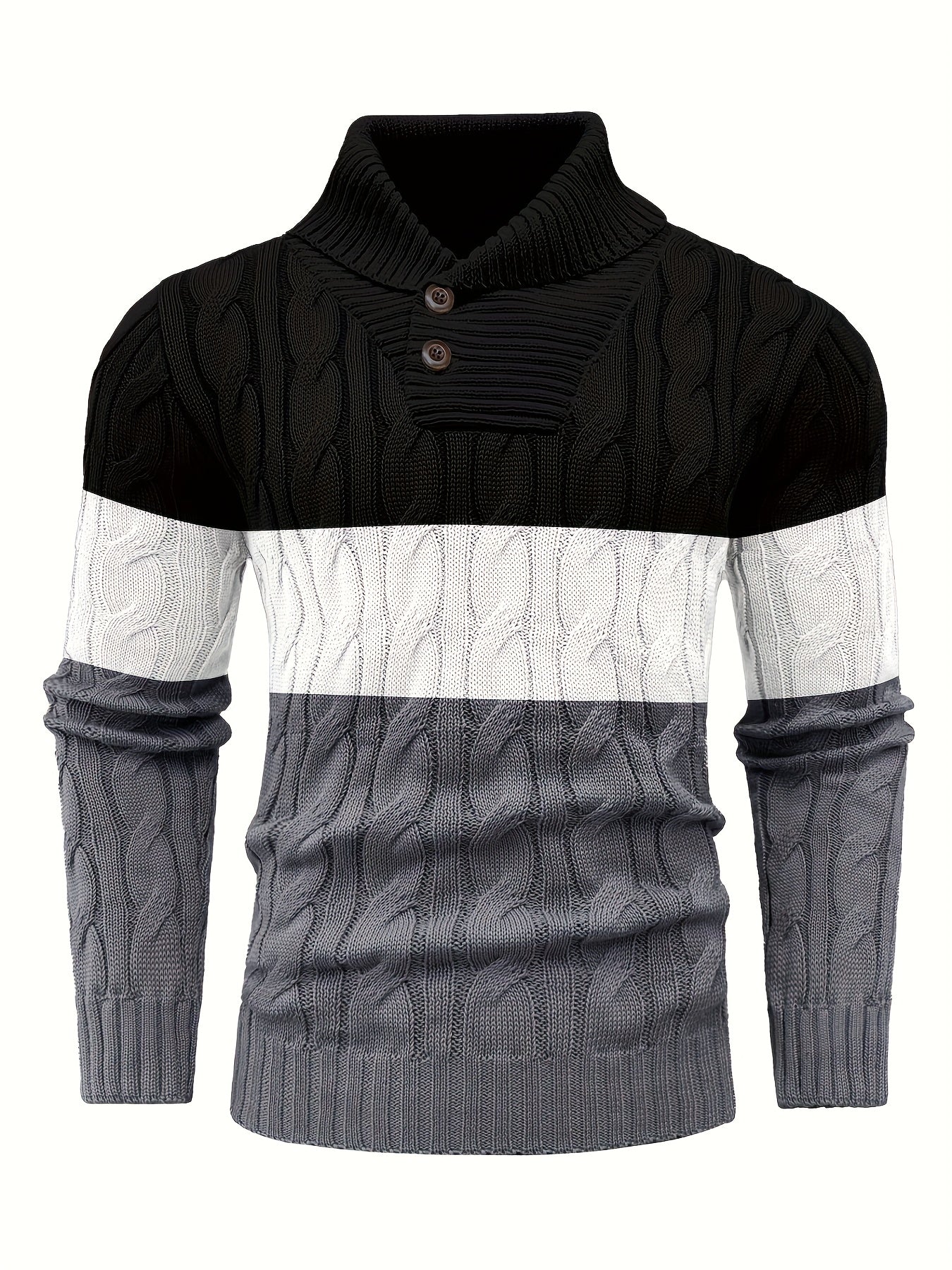Men's Business Style Color-Block Sweater, Fashionable Trendy Spliced Large Lapel Pullover, Versatile Button-Design Sweatshirt