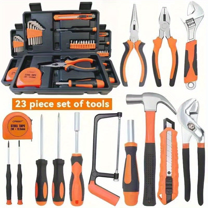 Multi functional heavy-duty manual tool kit with toolbox -20+sets of tools (pliers, hex wrench, screwdriver, tape measure), suitable for home repair, car maintenance, and DIY projects - suitable for mechanics (no power requir