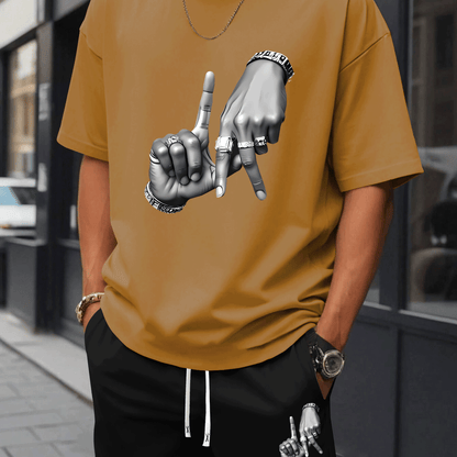 New Summer Men's Printed 2pcs Fashion Casual Suit, Round Neck Short Sleeve T-shirt and Waistband Shorts Set