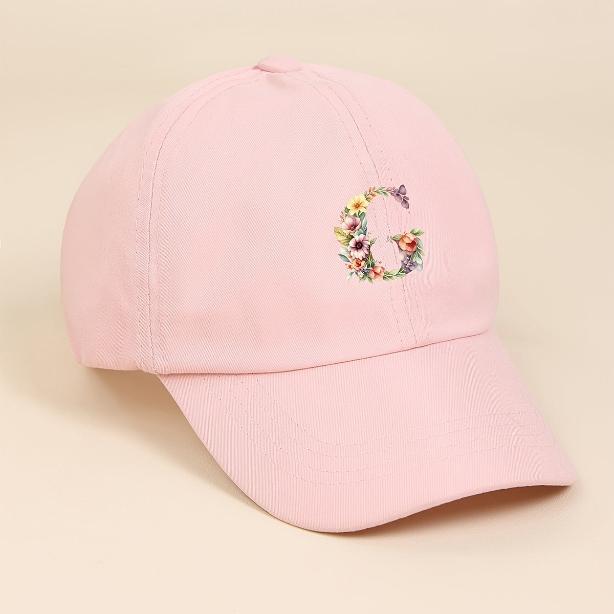 Adjustable Pink Baseball Cap for Kids with Floral Alphabet Design
