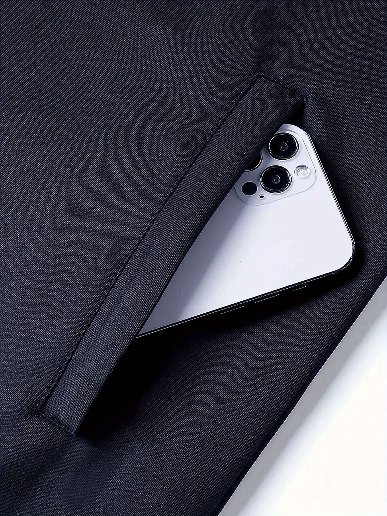 Men's Navy Blue Full-Zip Casual Jacket with Golden Happy New Year Print & Golden Glitter Lettering - Full-Zip Closure, Machine Washable, Regular Fit Winter Coat for Parties, Casual Attire & New Year's Eve Outfits - Stylish Ou