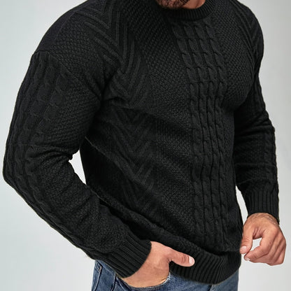 Men's Classic Autumn/Winter Textured T-Shirt, Round Neck Long Sleeve Knit Sweater, Fashion Casual Top, Suitable for Casual and Daily Wear, Men's Winter Clothing, Men's Sweater, Christmas Sweater, Men's Christmas Sweater, Wint