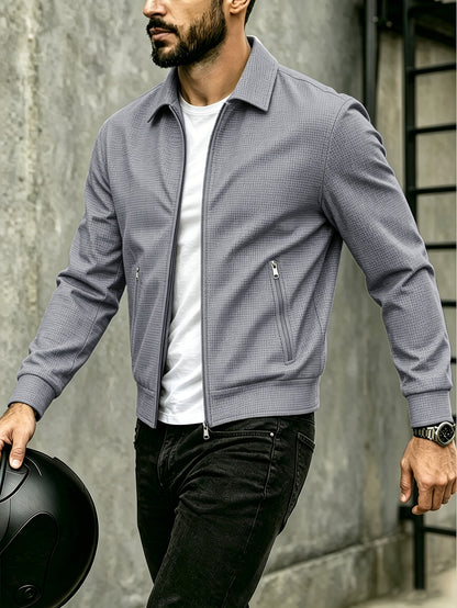 Men's Spring/Fall Sporty Lapel Waffle Knit Zip Jacket
