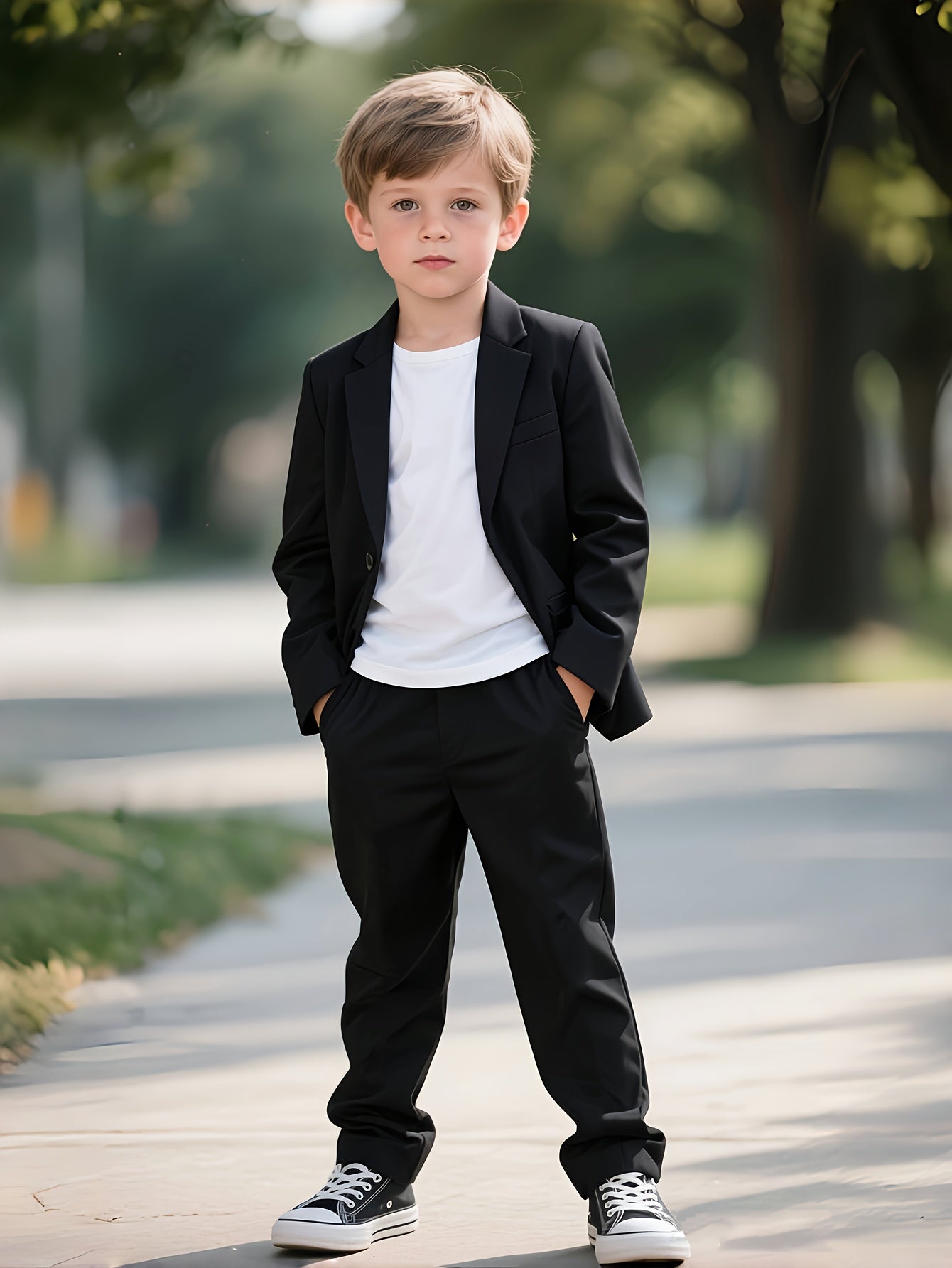Boys Black Casual Suit Set – Blazer and Pants for School & Events