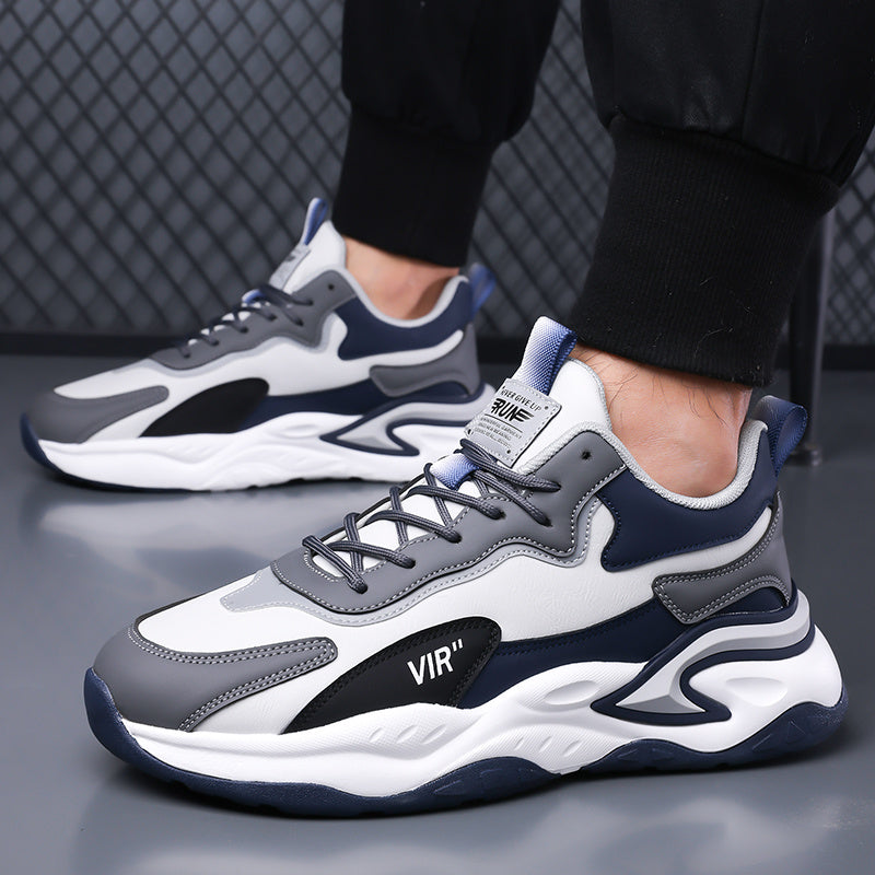 Men's Stylish Color-Block Sneakers - Black  Gray with White Accents, Comfortable All-Day Wear, Durable Rubber Sole, Lace-Up Design, Trendy Low-Top Style for Casual or Athletic Use, Casual Sneakers   Fashion Sneakers   Pu Mat