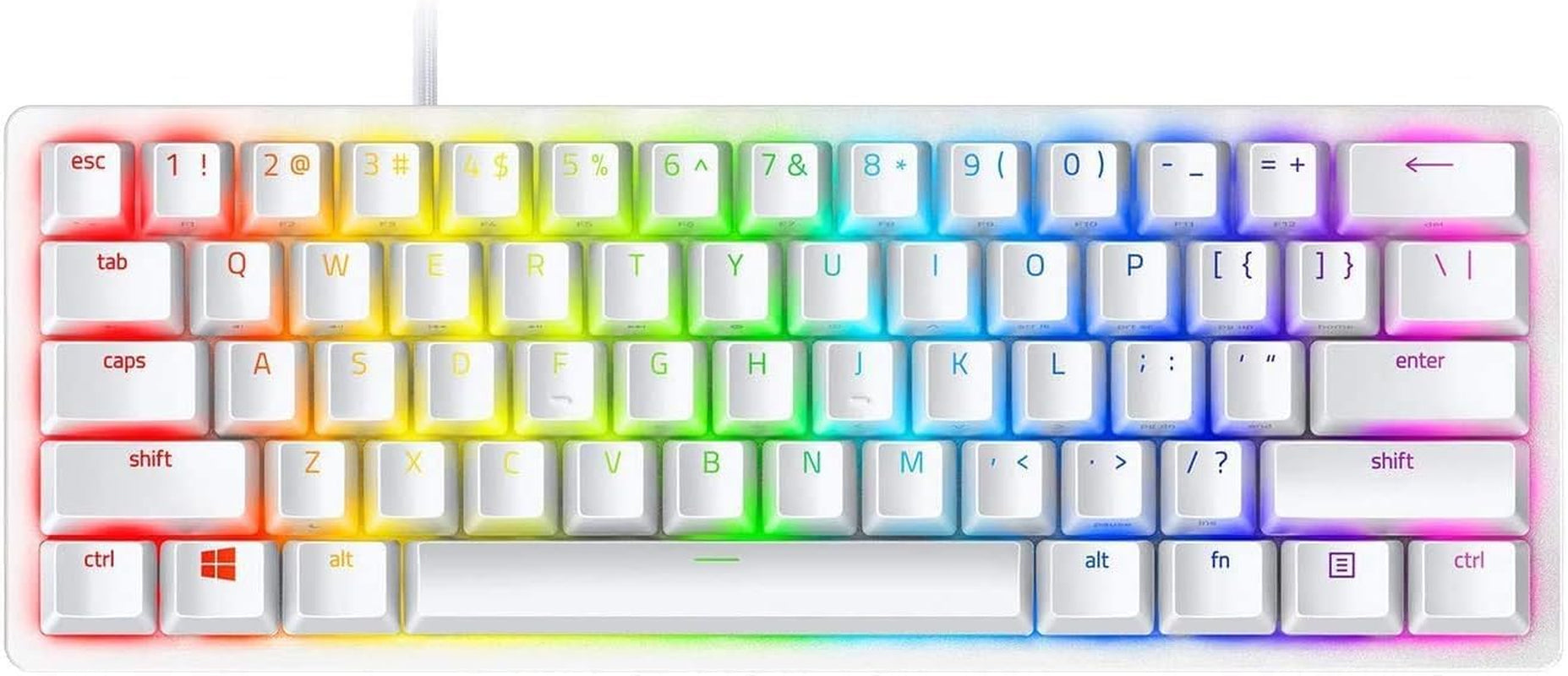 Razer Huntsman Mini (Purple Switch) - Compact 60% Gaming Keyboard (Clicking Optical Switches, Doubleshot PBT Keycaps, Removable USB-C Cable) QWERTY US Layout | Mercury White